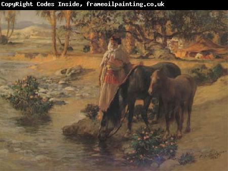 Frederick Arthur Bridgman Femme faisant boire des chevaux (mk32)